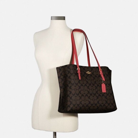 Coach Signature Canvas Mollie Gallery Tote Red/Gold - Picture 2 of 6